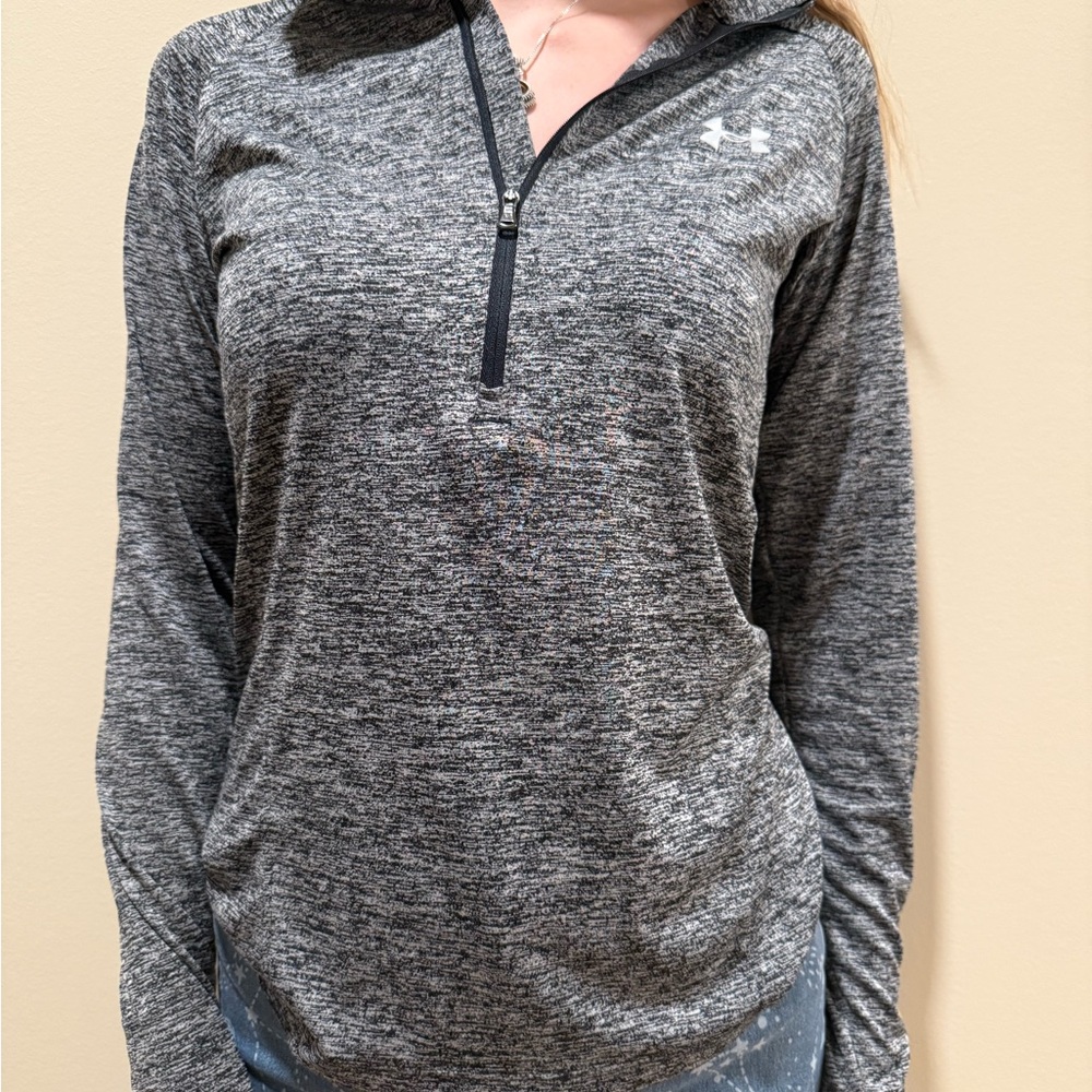 Under Armour Women's Black and Gray Quarter-Zip Sweatshirt